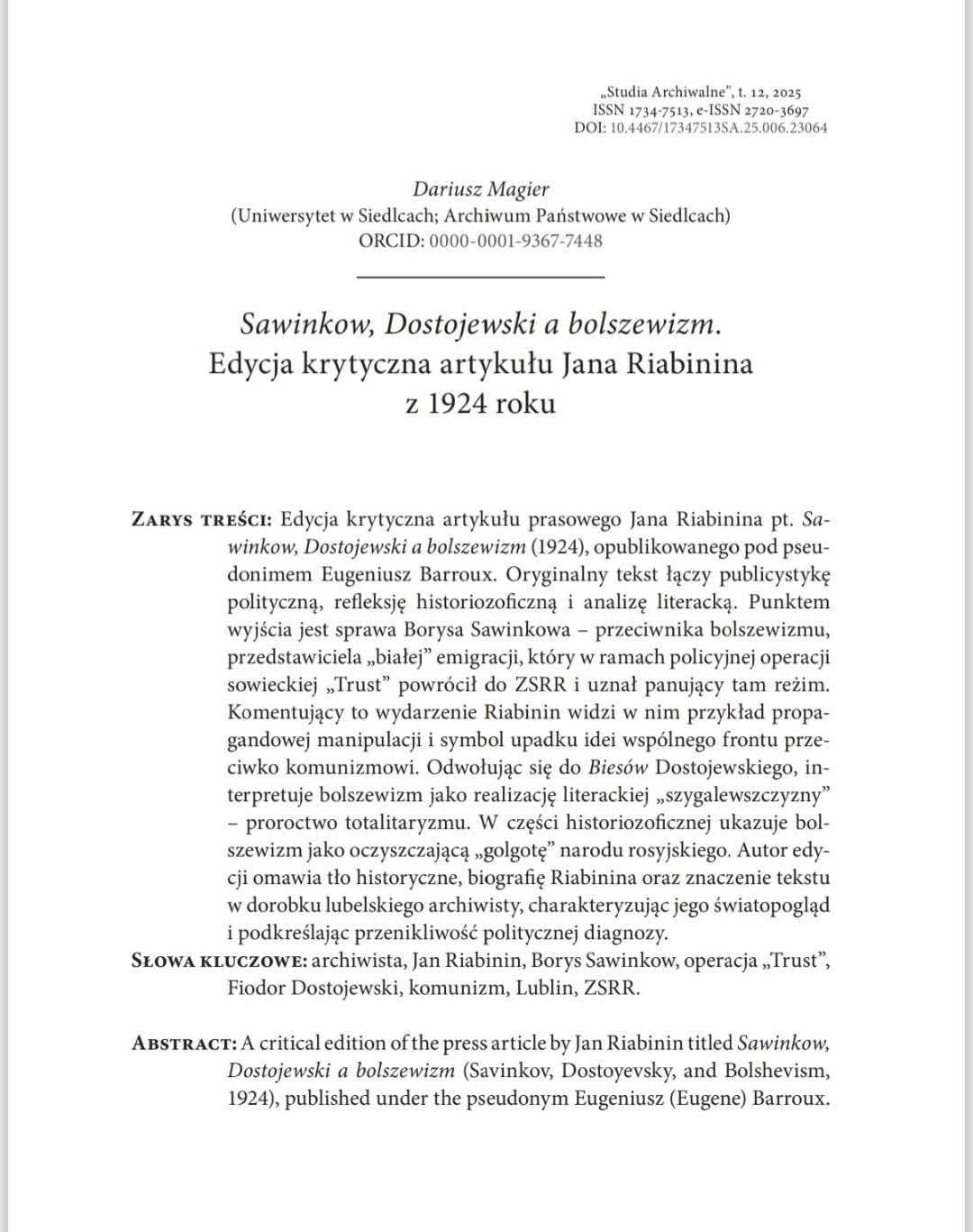 strona artykułu prof. Dariusza Magiera